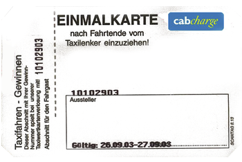 Taxi 2244 - Cabcharge-Einmalkarte